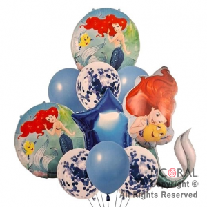 SET DE GLOBOS METALIZADOS LA SIRENITA Y LATEX CON CONFETI x 10 UNIDADES